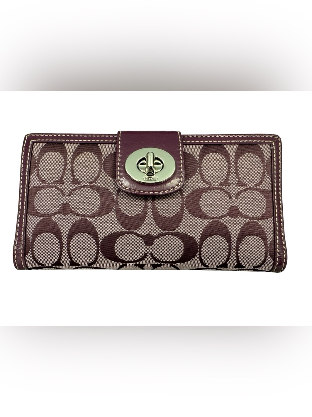 Vintage Coach Y2K Signature Canvas Purple Turnlock Wallet with Checkbook Holder